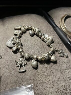 Silver Charm Bracelet with Heart and Angel Charms 1692